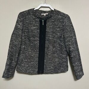 GAP Women's Blazer M Black Gray Gold Tweed Jacket Full Zip Professional Career